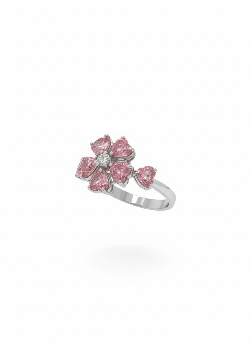 Petal Crown Stone Ring – 18K White Gold Rhodium Plated