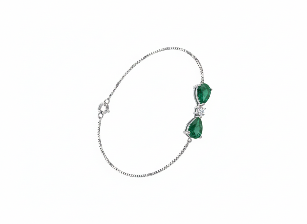 Emerald Dusk Stone Bracelet – 18K White Gold Rhodium Plated