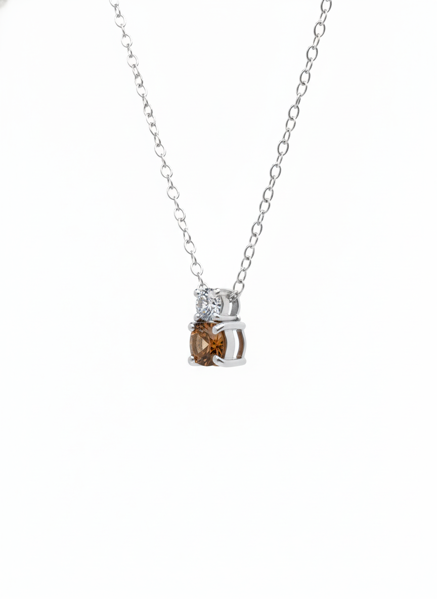 Mocha Radiance Pendant – 18K White Gold Rhodium Plated