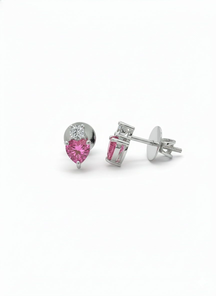 Pink Muse Sparkle Studs – 18K White Gold Rhodium Plated