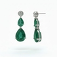 Seraphina Dual Teardrop Diamond Earrings -18K White Gold Rhodium Plated with Emerald