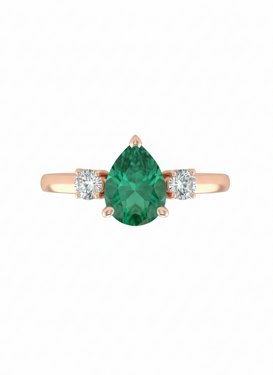 Aurora Dewdrop Stone Ring – 18K Rose Gold Rhodium Plated