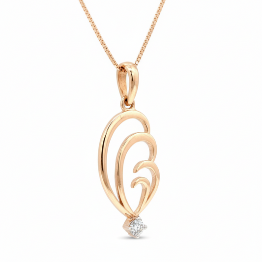 Eterna Curl Diamond Pendant with Chain - 18K Rose Gold Rhodium Plated