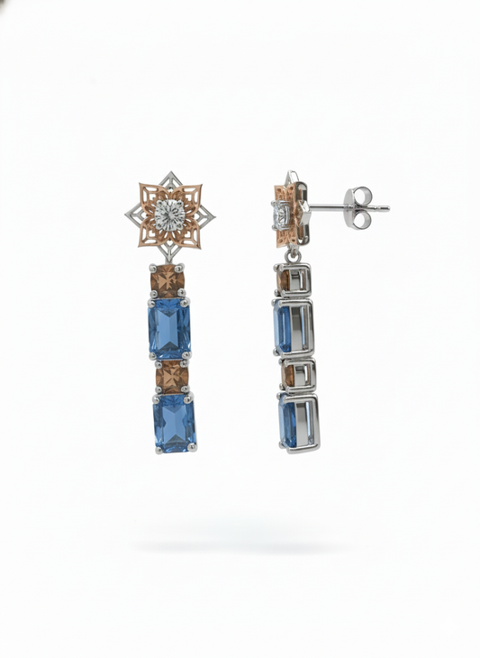 Cascade Floral Stone Earrings – 18K Rose & White Gold Rhodium Plated