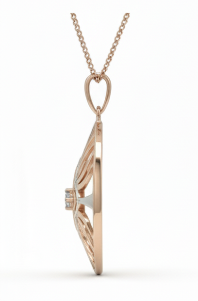 Luna Petal Diamond Medallion with Chain - 18K Rose Gold Rhodium Plated