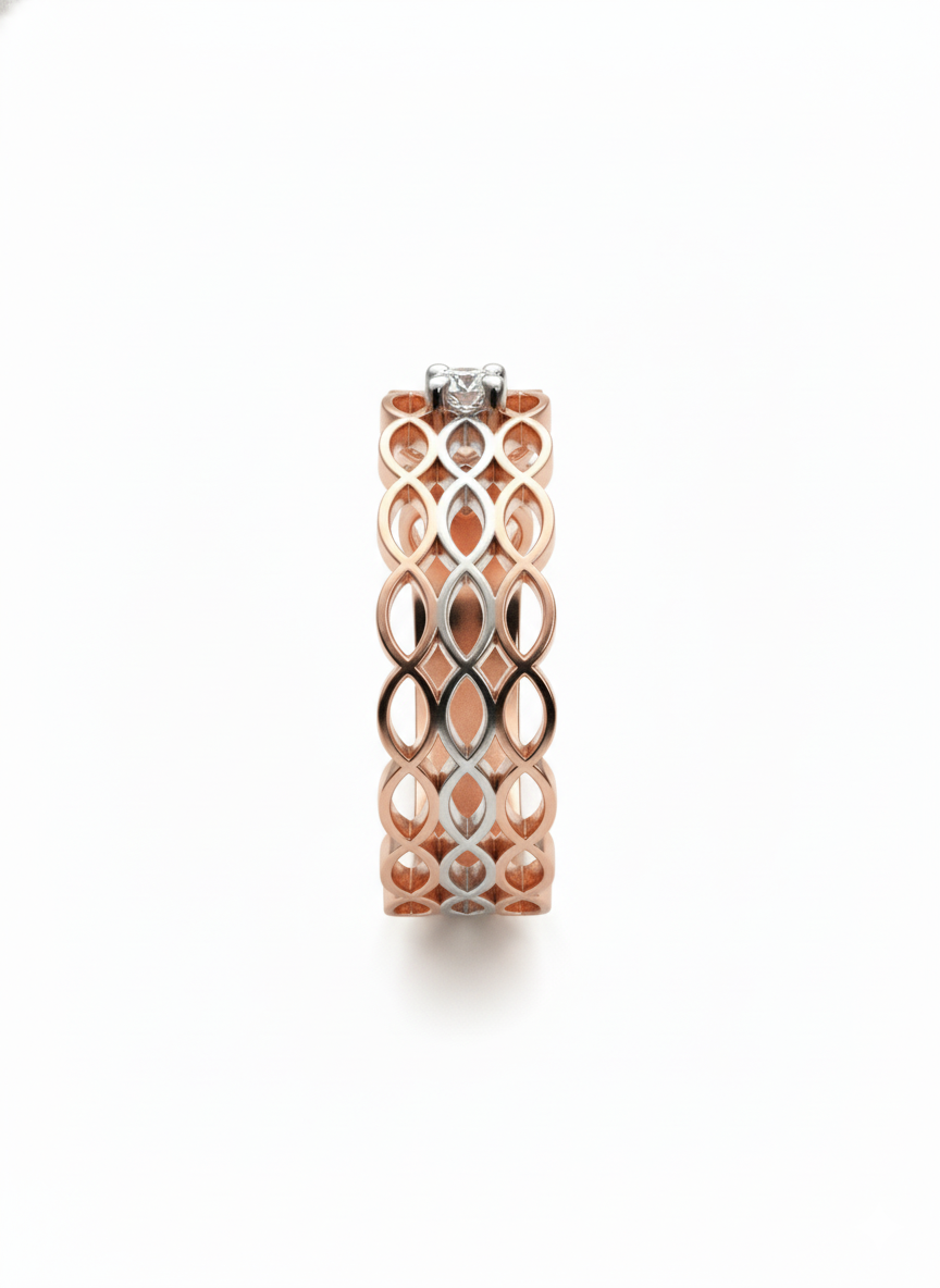 Auric Lattice Ring – 18K Rose Gold Rhodium Plated