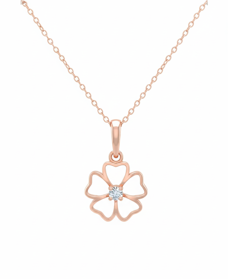 Floral Luck Bloom Pendant – 18K Rose Gold Rhodium Plated