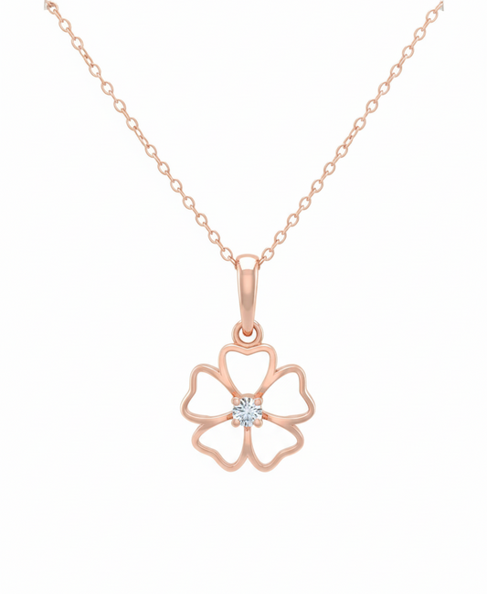 Floral Luck Bloom Pendant – 18K Rose Gold Rhodium Plated
