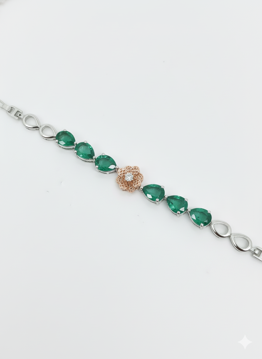 Florian Leaf Stone Bracelet – 18K White Gold Rhodium Plated