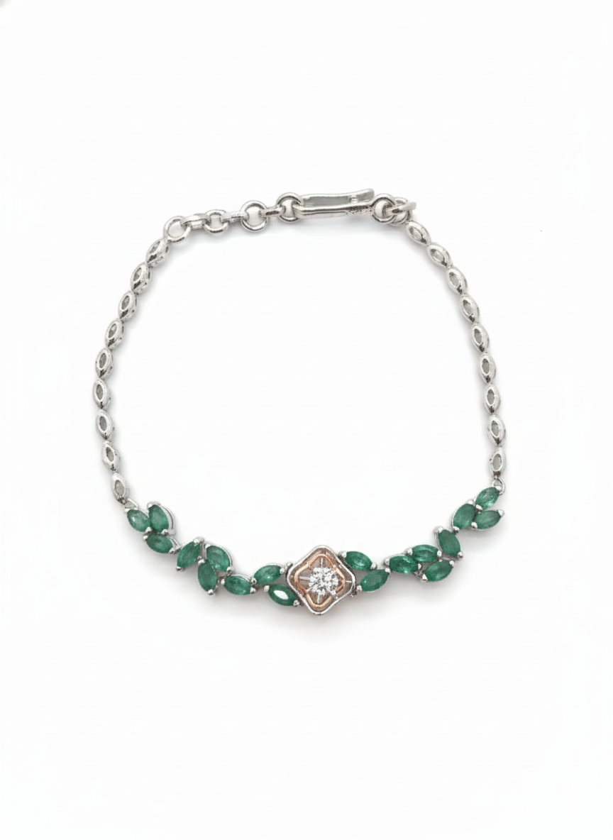 Seraphine Verde Charm Bracelet – 18K White Gold Rhodium Plated