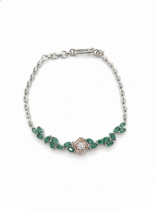 Seraphine Verde Charm Bracelet – 18K White Gold Rhodium Plated