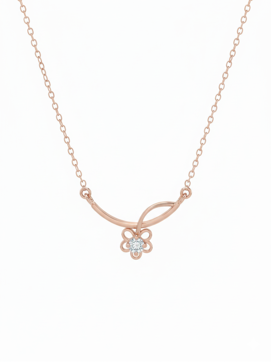 Serina Petal Arc Pendant – 18K Rose Gold Rhodium Plated