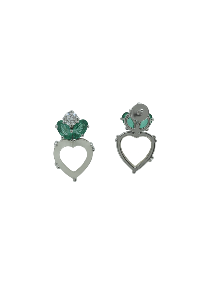 Lustre Heart Stone Earrings – 18K White Gold Rhodium Plated