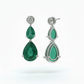 Seraphina Dual Teardrop Diamond Earrings -18K White Gold Rhodium Plated with Emerald