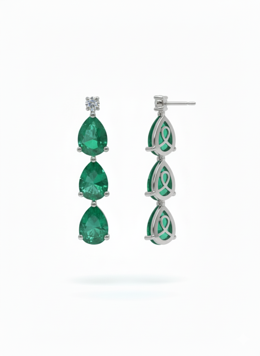 Flow Diamond Earrings with Gemstones - 18K White Gold Rhodium Plated