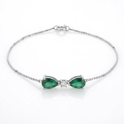 Pear Cut Emerald & Lab Diamond Bracelet for Women, IGJ Certified