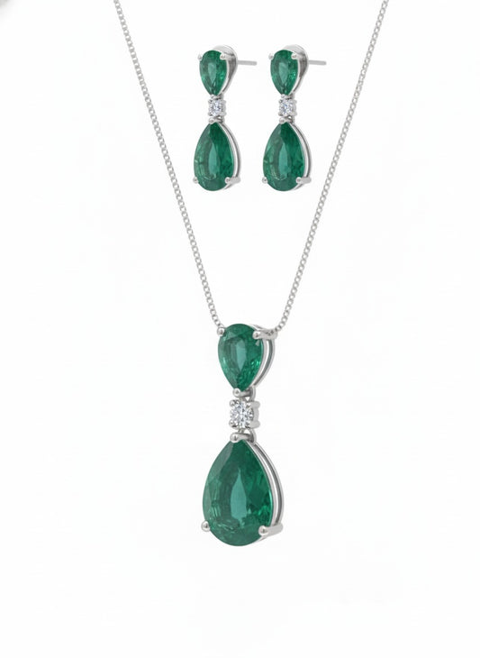 Serina Luxe Pear Set – 18K White Gold Rhodium Plated