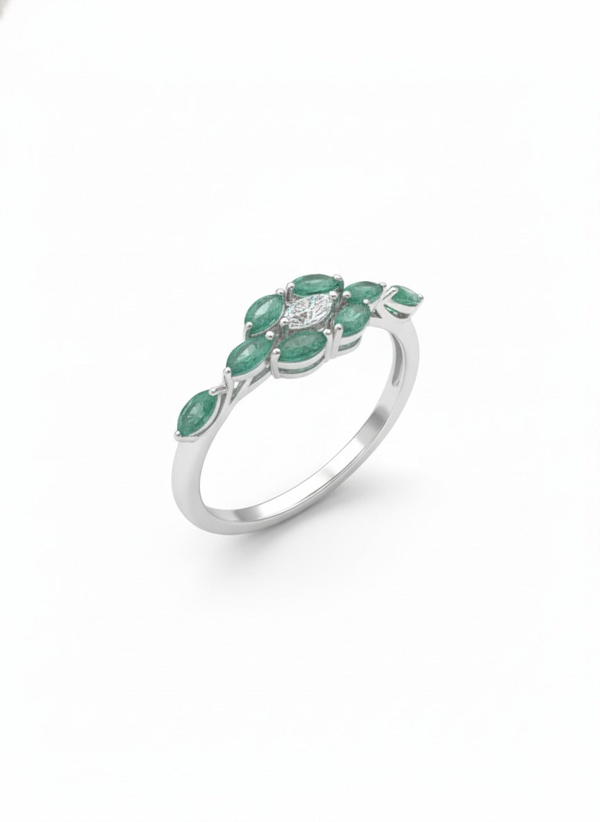 Lyona Petal Crest Ring – 18K White Gold Rhodium Plated