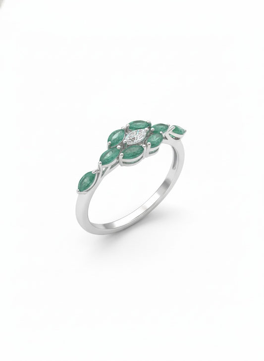 Lyona Petal Crest Ring – 18K White Gold Rhodium Plated