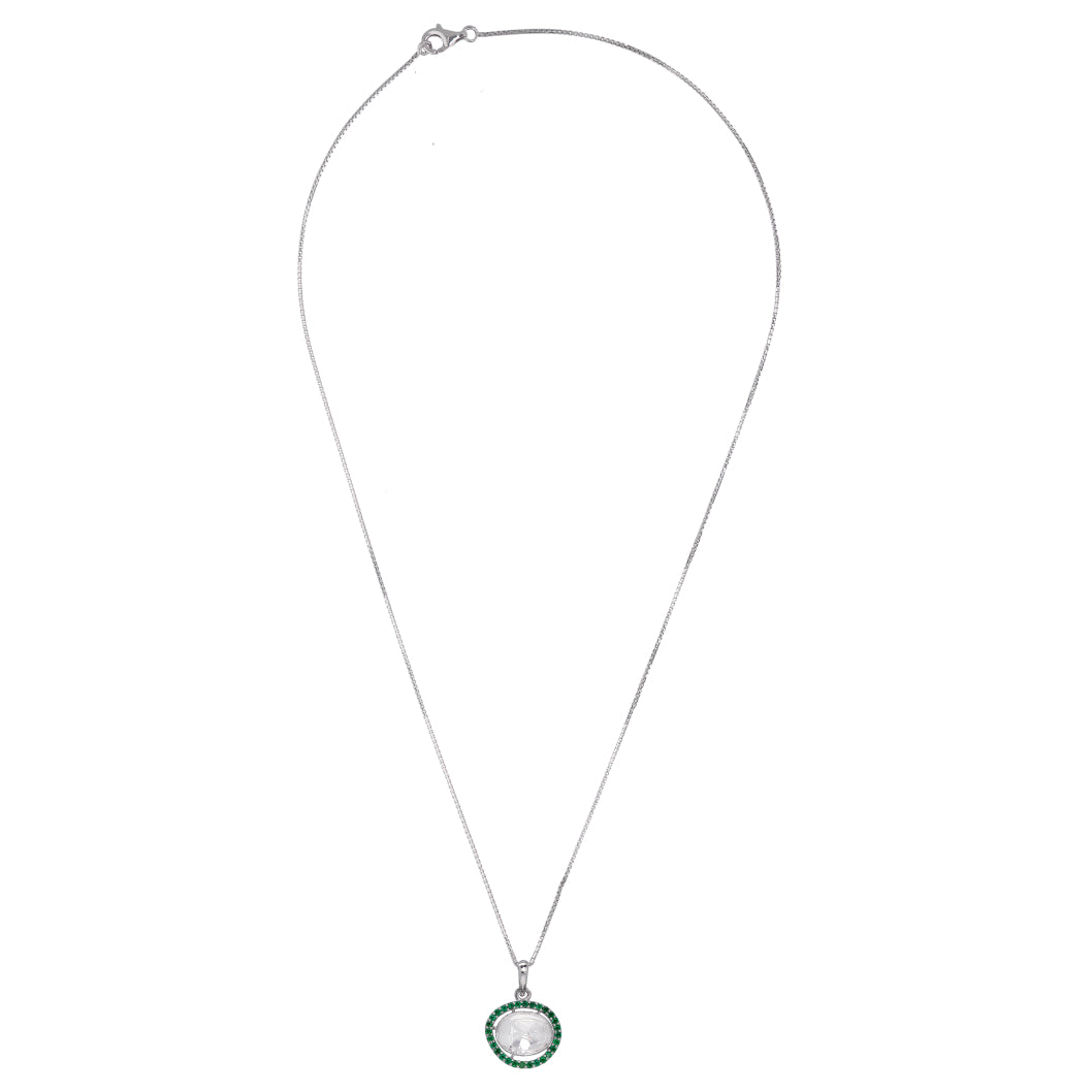 Green Sparkle Polki Pendant With Chain