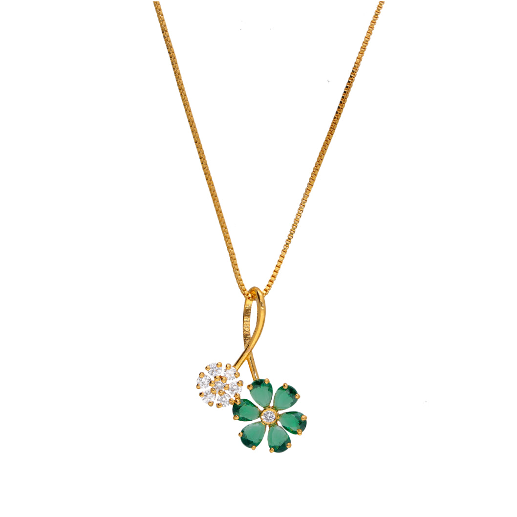 Green Petal Diamond Pendant With Chain