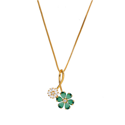 Green Petal Diamond Pendant With Chain